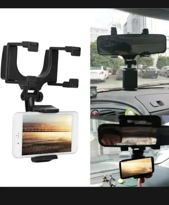 Car Rearview Mirror Phone Holder Black Rotatable