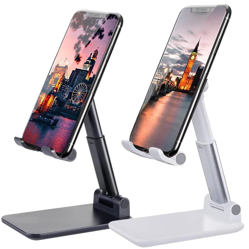 Adjustable Phone Stand for Home Office, Black & White ABS Plastic
