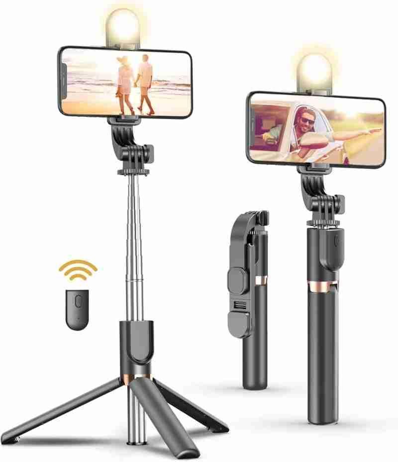 Portable Selfie Stick with Bluetooth Remote & Light