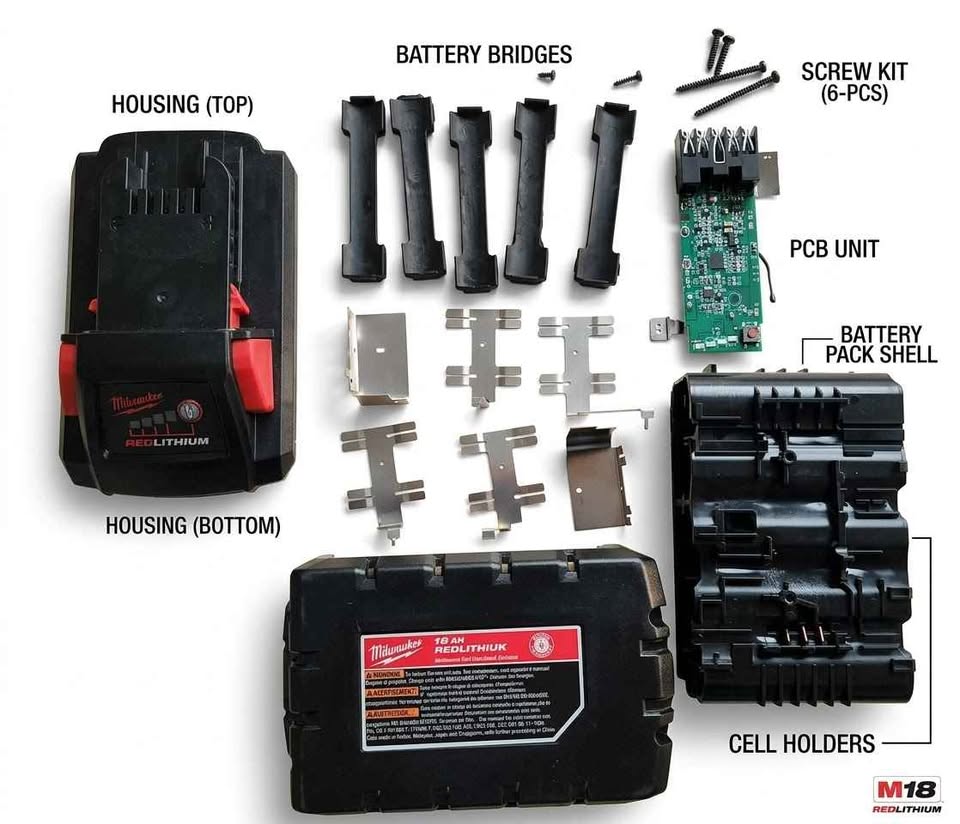 18V 8Ah Battery Pack Assembly Kit/housing/casing compatible with 21700 Cells & M18 Milwaukee 18V Battery Tools