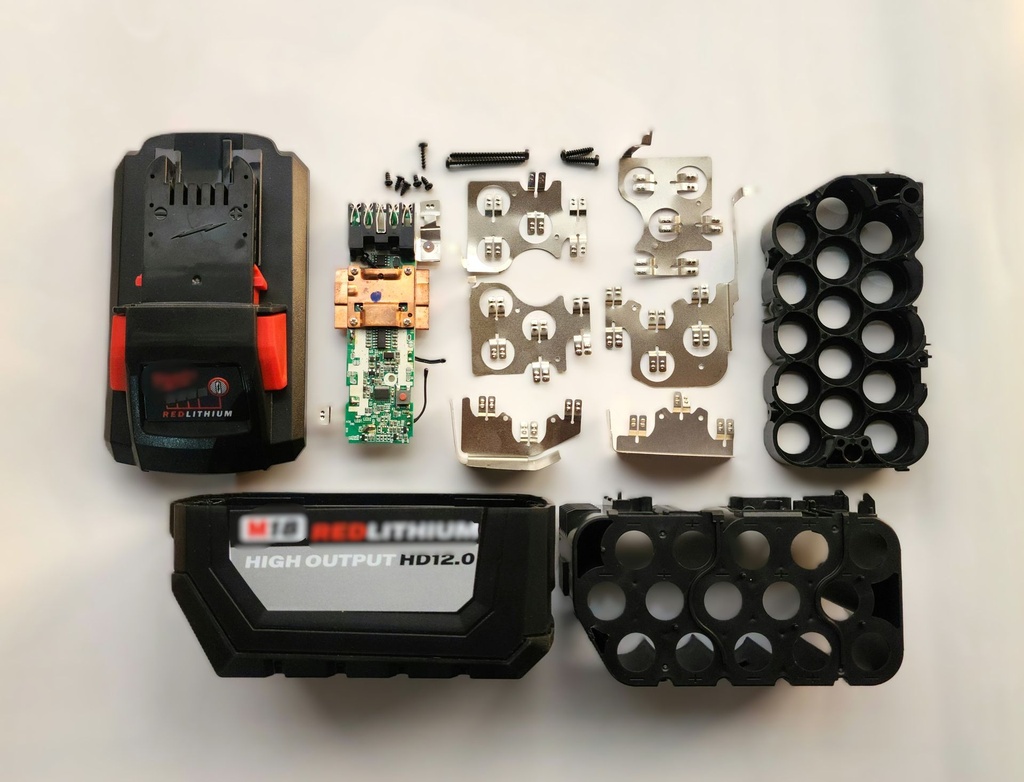 M18 18V 12Ah Battery Kit/Housing/Casing with PCB, Nickel Strips & Components, Compatible with Milwaukee M18 Power Tools, 15×21700 Cell Assembly