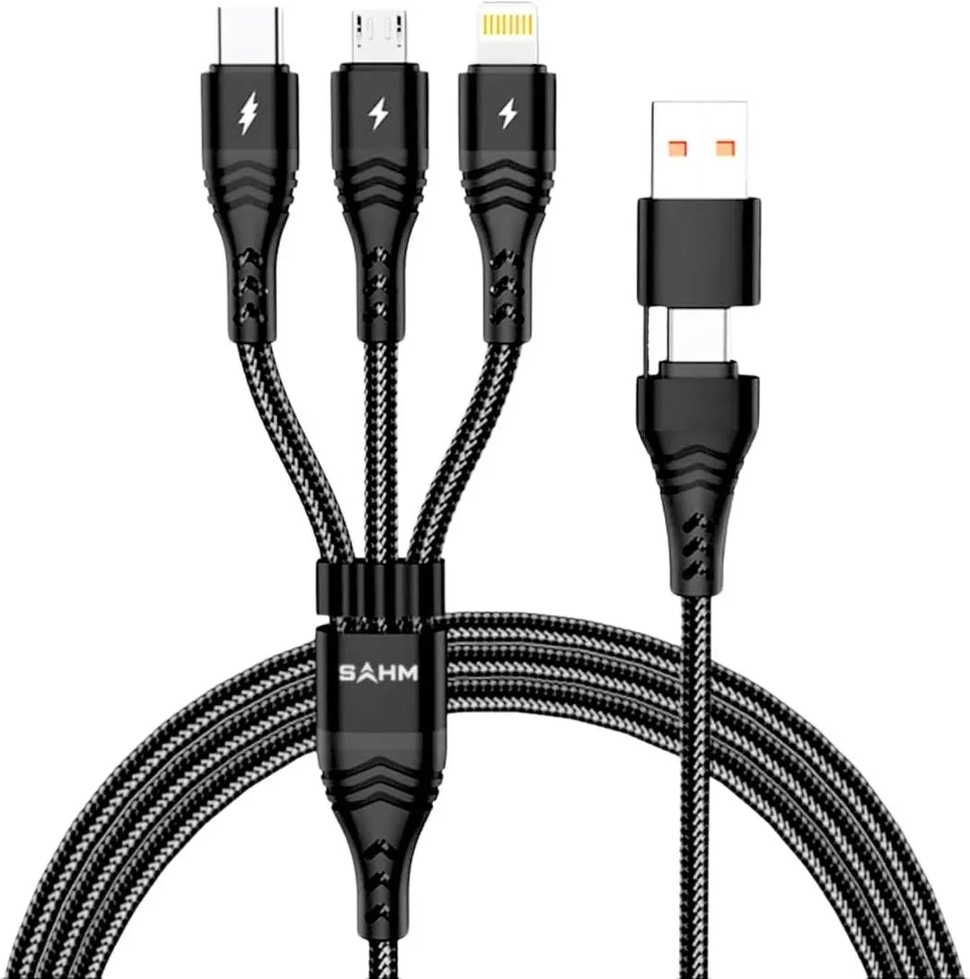 3-in-1 Fast Charging Cable Type-C Lightning USB Black