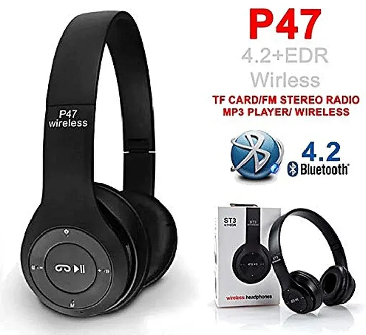 P47 Bluetooth 4.2 Wireless Headphones with FM Radio & Microphone