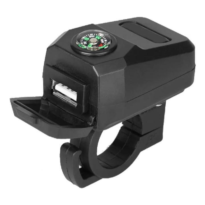 Motorcycle USB Charger 2A with Compass Black