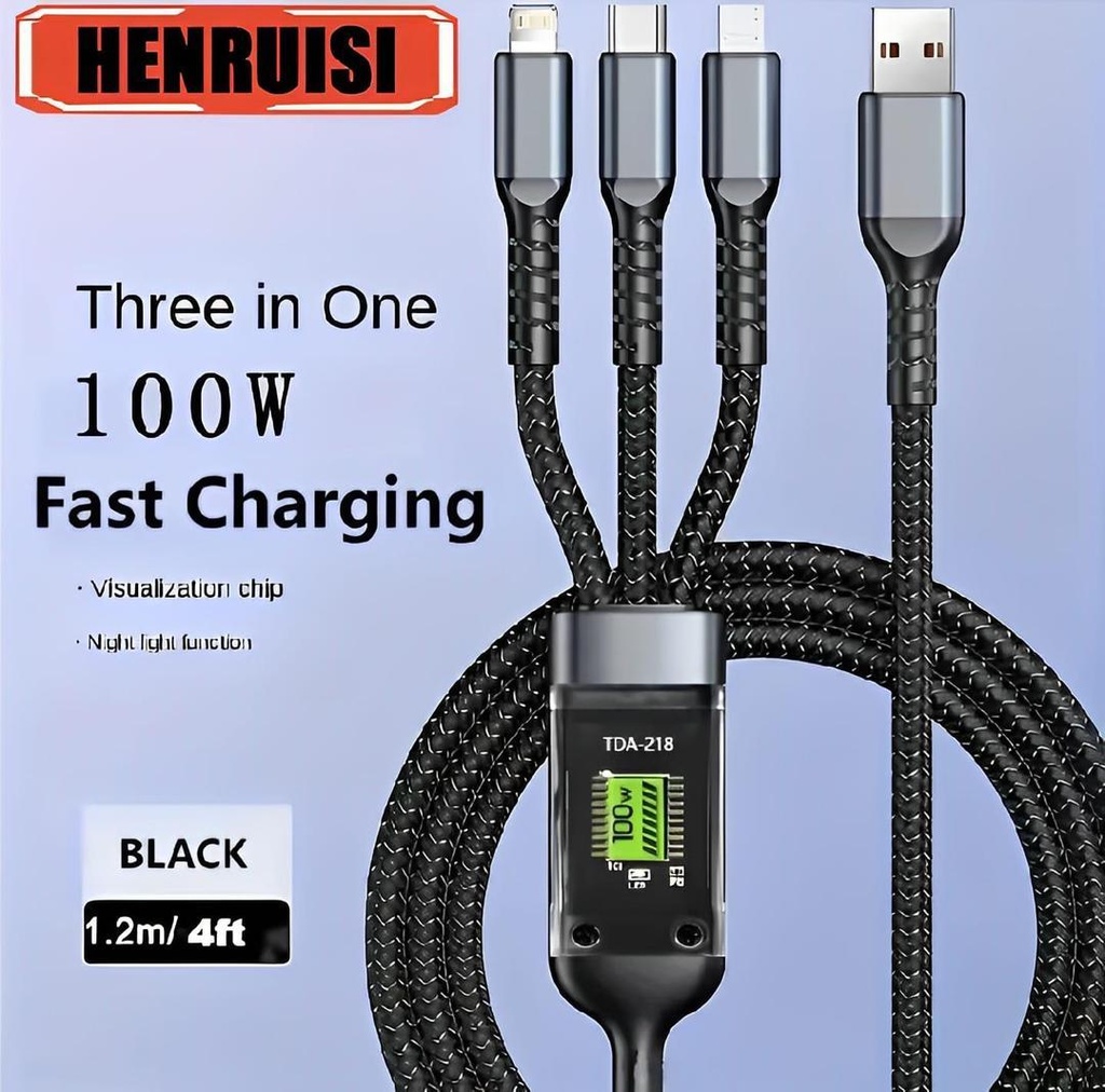 100W Fast Charging 3 in 1 Cable Black