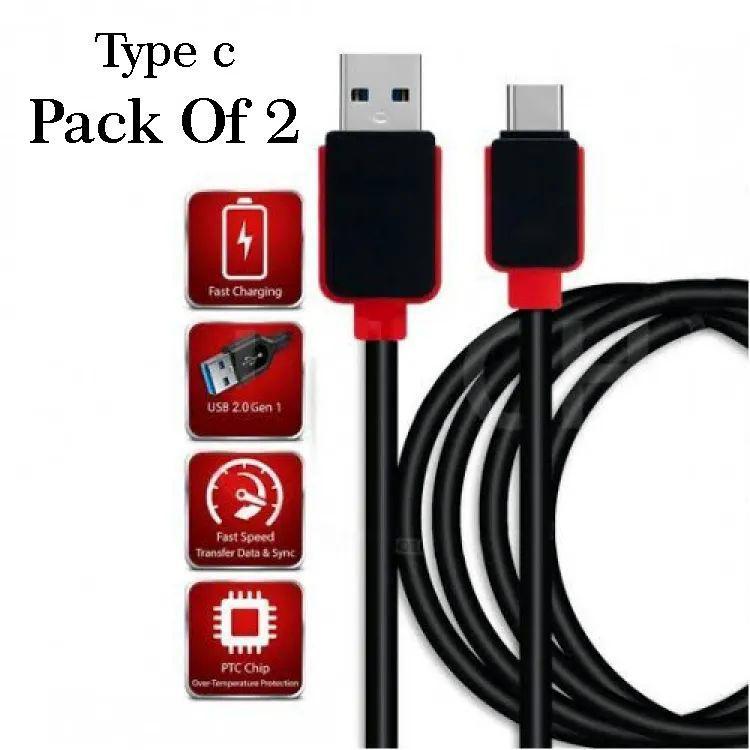 Type C to USB 2.0 Fast Charging Cable Pack of 2 Black