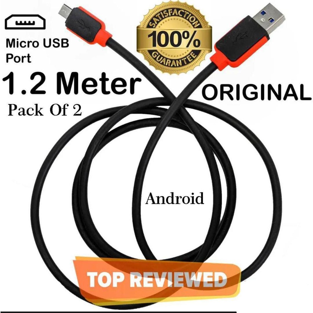 Pack of 2 Micro USB Charging Cables 1.2M Black
