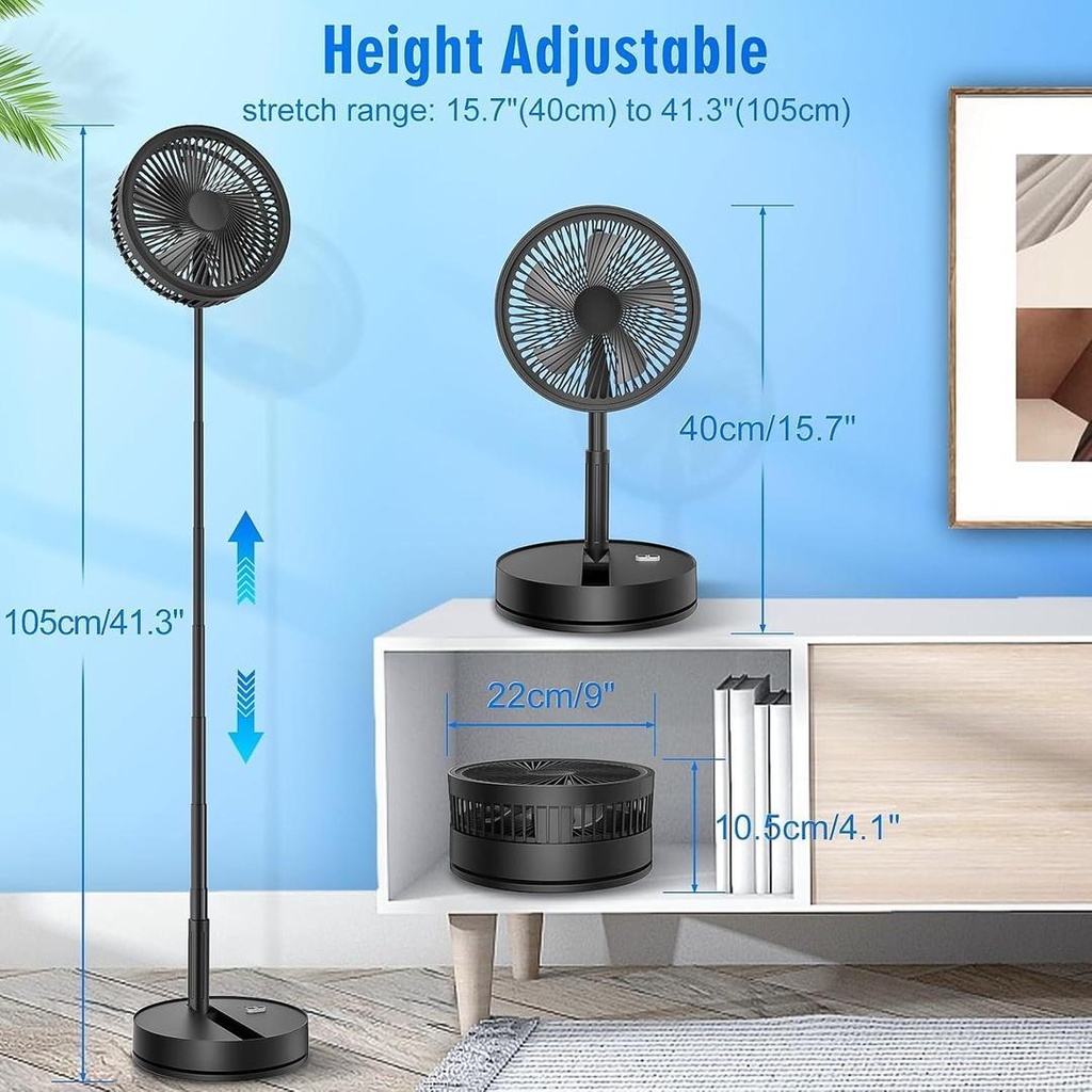 Rechargeable Standing Fan Adjustable Height Green ABS