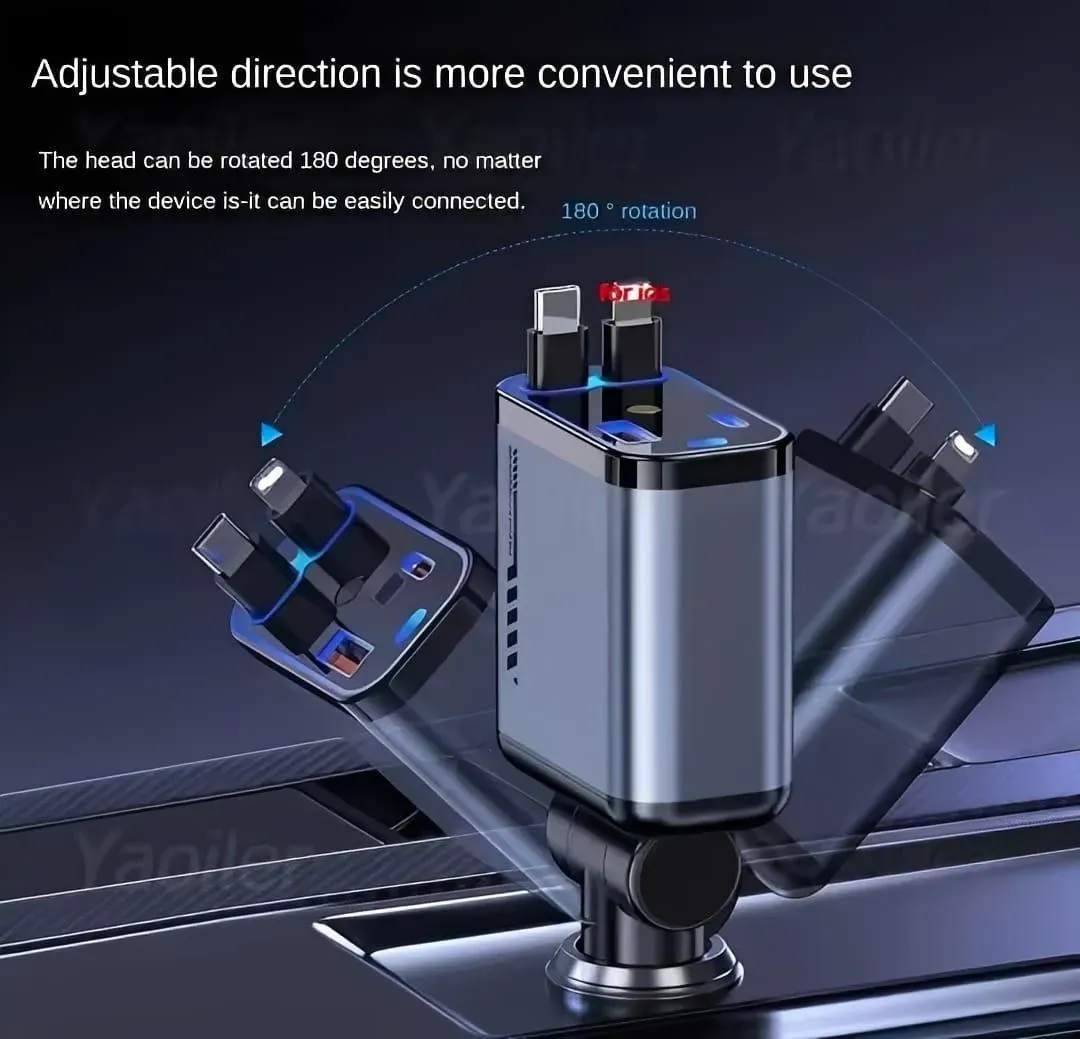 4-in-1 Car Charger Metal Black 20W Rotatable
